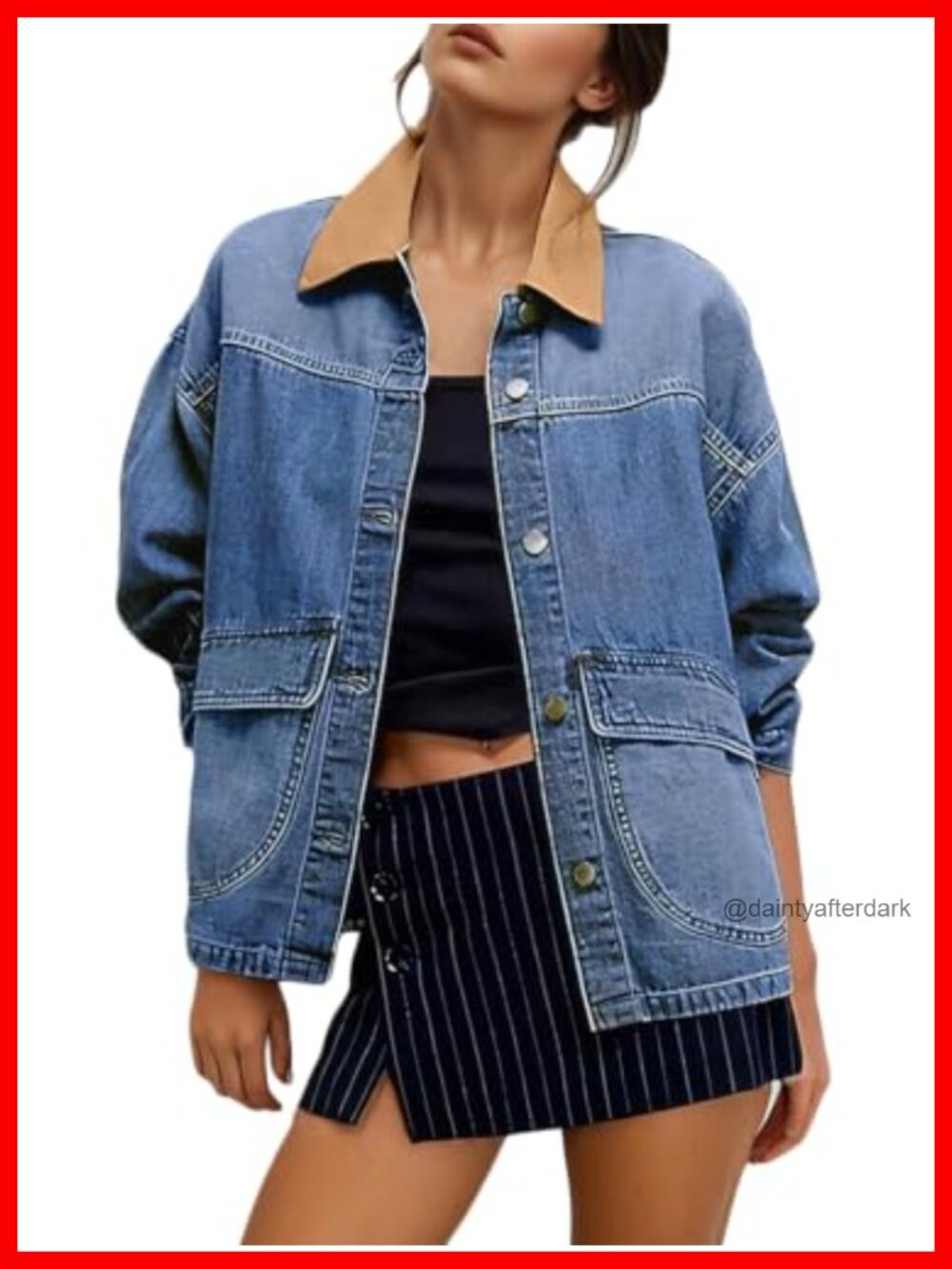 Oversized Cotton Blend Denim Jacket Button Down Barn Coat
